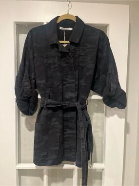 NWT Summum Amsterdam Black Gray Camo Cotton Coat Jacket Size XS Belted Oversized